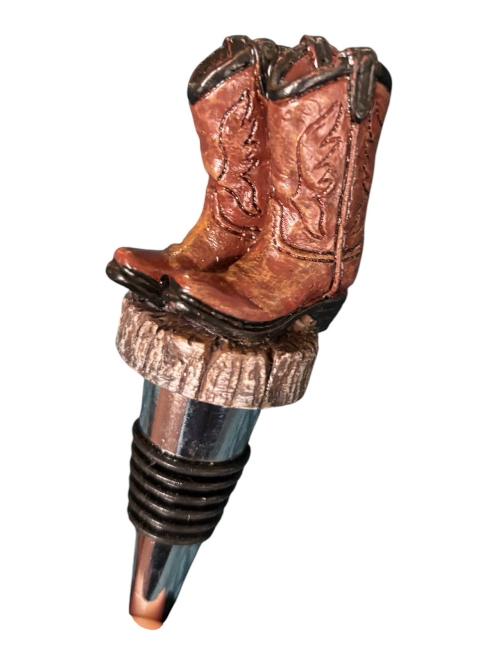 Foster & Rye Cowboy Boot Bottle Stopper 5”Polyresin and Chrome SheShed Mancave